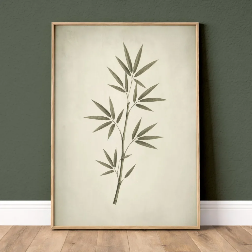 Vintage green bamboo leaves botanical wall art print