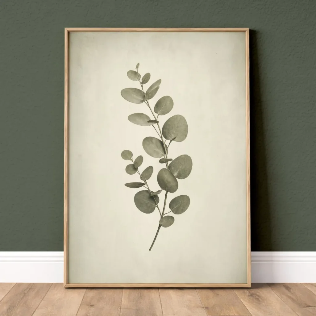Vintage green eucalyptus leaves botanical wall art print
