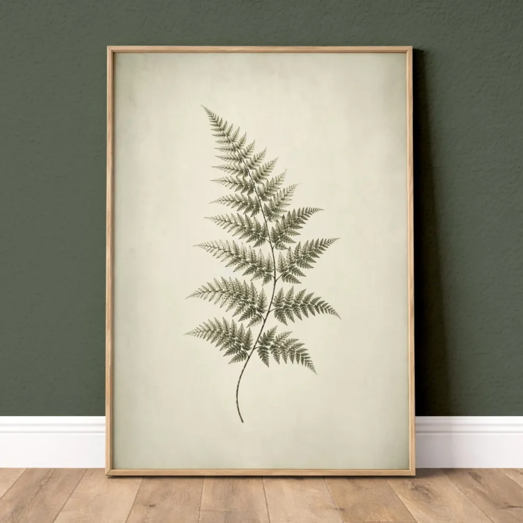 Vintage green fern leaf botanical wall art print