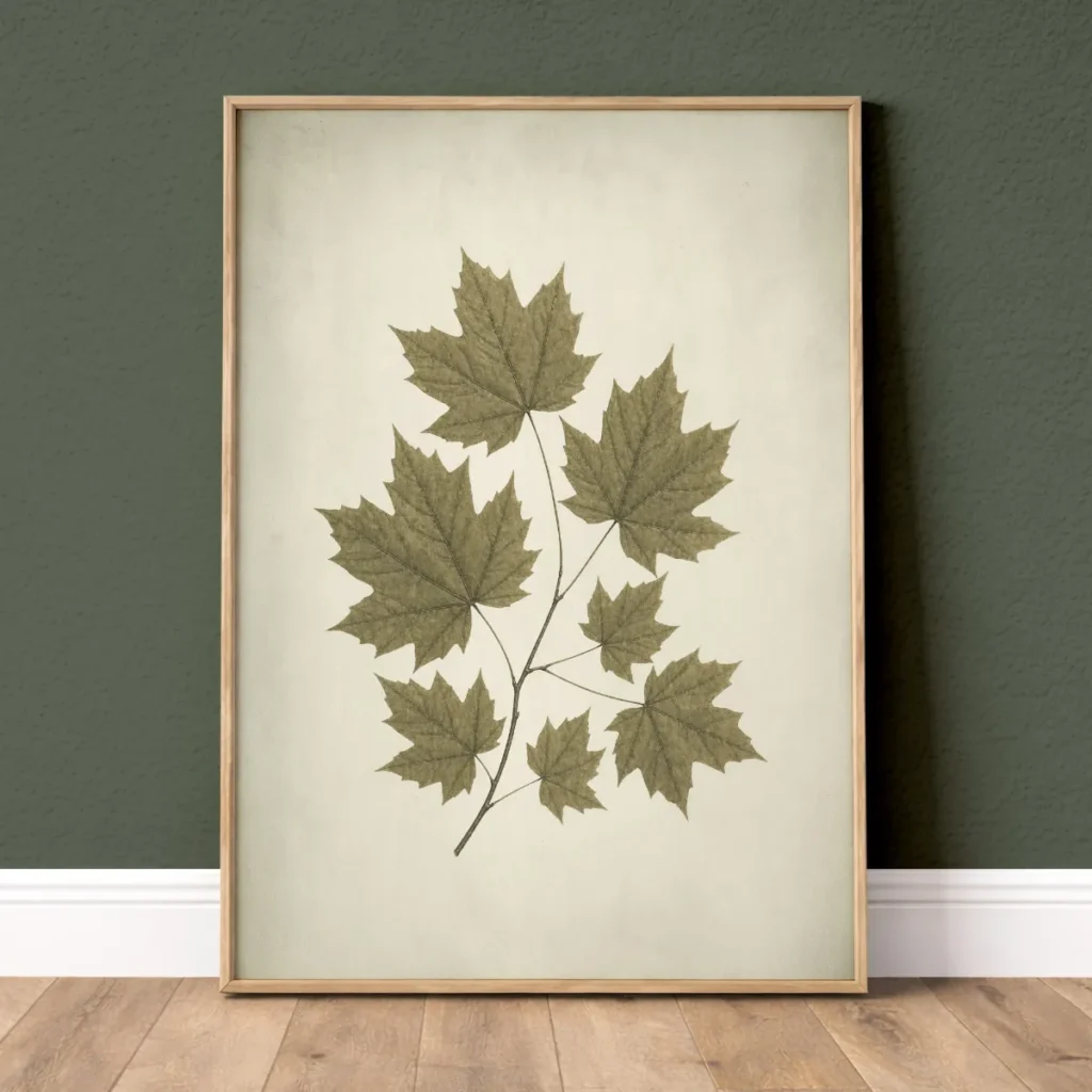 Vintage green maple leaves botanical wall art print