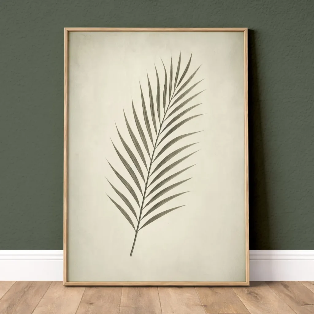 Vintage green palm leaf botanical wall art print