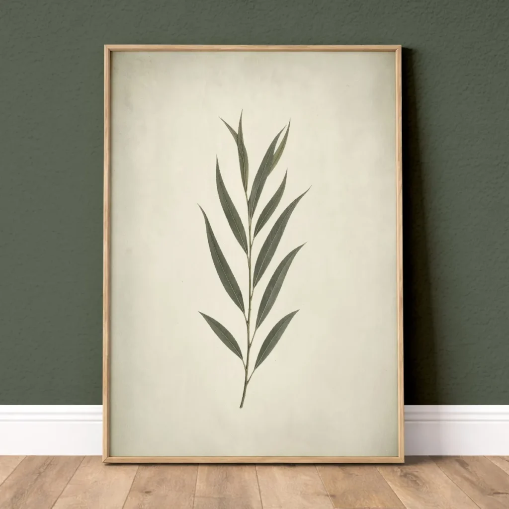 Vintage green willow leaves botanical wall art print